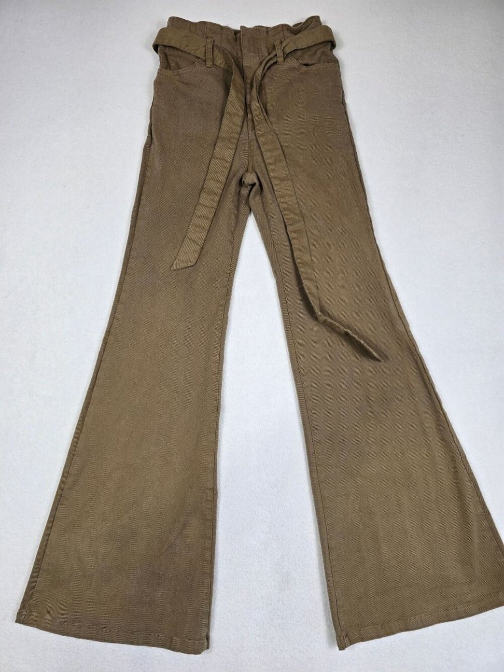 Flying Tomato Medium Belted Flare Leg Pants Brown Denim Boho